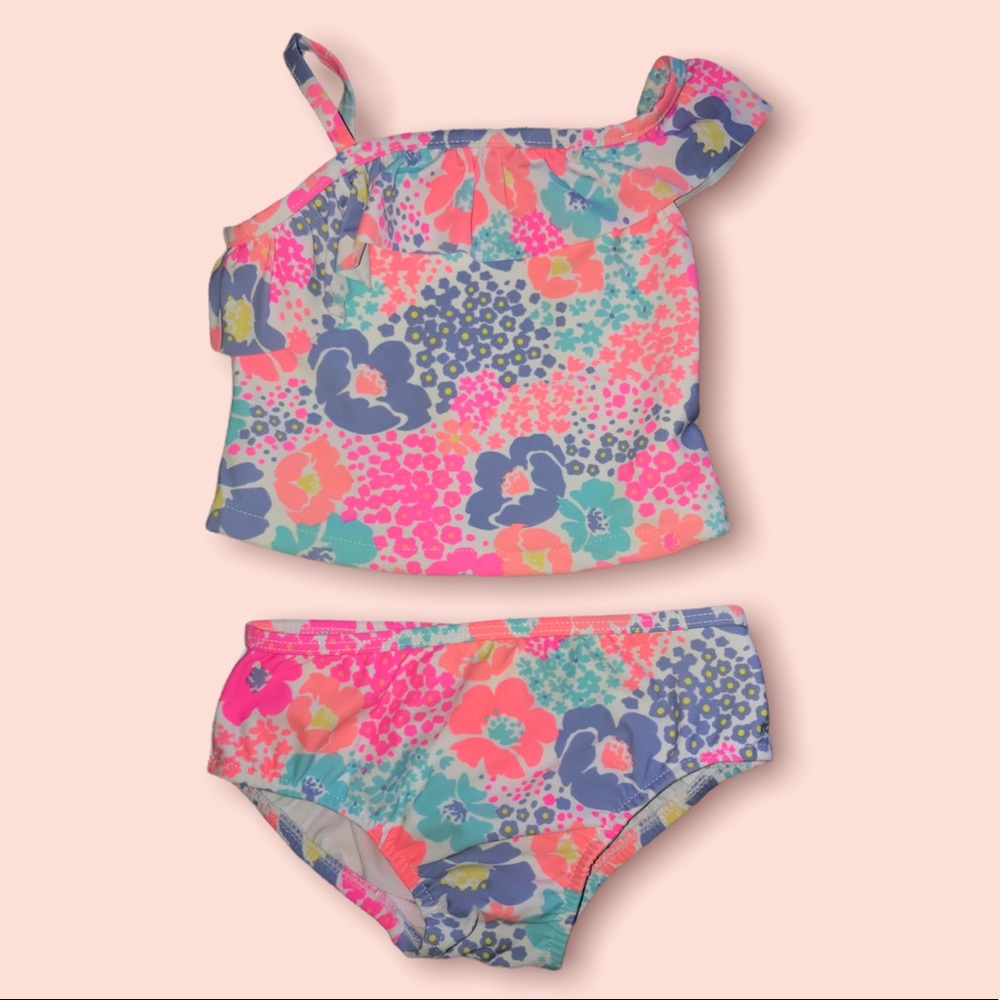 Carter’s Girl Colorful Floral Print Two-Piece Swimsuit.  Size 18 months.